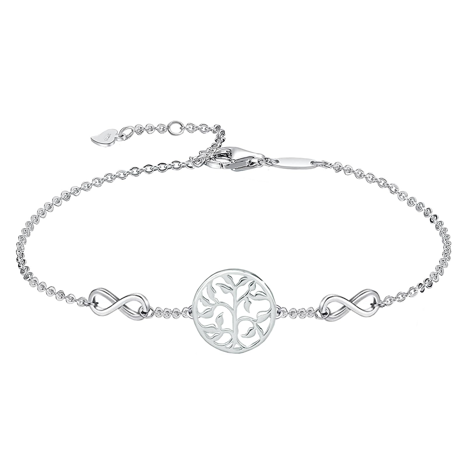 Hinvan Bracciale in Argento Sterling 925 Bracciale Albero Della Vita Braccialetto Argento 925 con Zirconi Bracciali Argento Regolabile 15+5cm Bracciale da Donna Bracciale Argento per Donna Ragazza