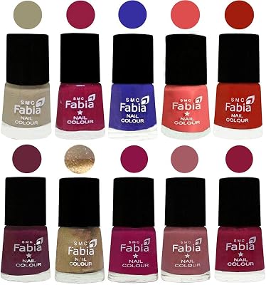 Fabia ALL IN ONE (PACK OF 10), Long Lasting Glossy Nail Polish, 6 ml Each, All Vibrant Colours,01716