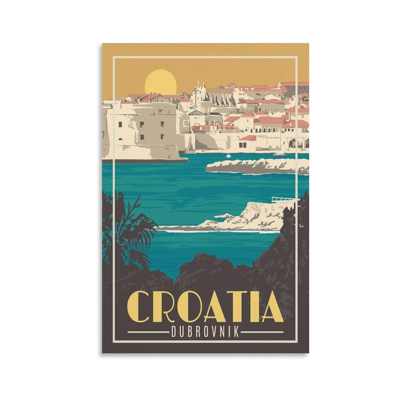 Croatia Dubrovnik Vintage Travel Posters 20x30inch(50x75cm) Canvas Print for Living Room, Bedroom, Dorm, Home, Office Wall Decoration
