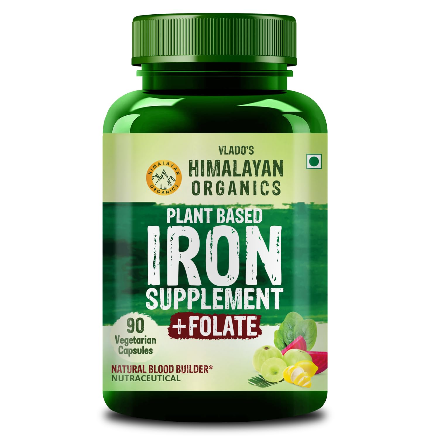 Vlado's Himalayan Organics Plant Based Iron Supplement With Folate | Boost Energy (90 Capsules)