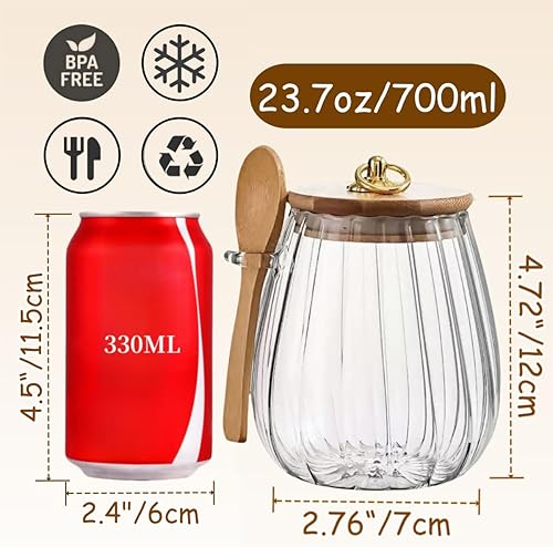 Miniatura 9 de ANSQU Tarros de vidrio para café, frutos secos, recipiente hermético para almacenamiento, pétalos, recipiente decorativo con tapa de bambú, mango de