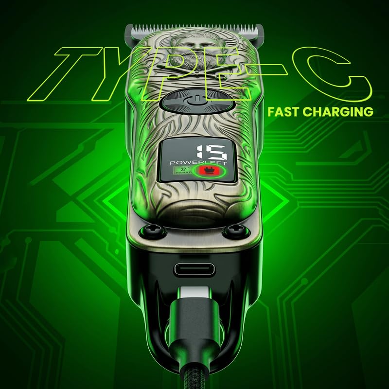Image of A-303 Hair & Beard Trimmer for Men, Stainless Steel Blades, 1200mAh Battery, 150 Min Runtime, 6000 RPM Motor, Turbo Mode, LED Display, Type-C Fast Charging, 2 Year Warranty, Gold