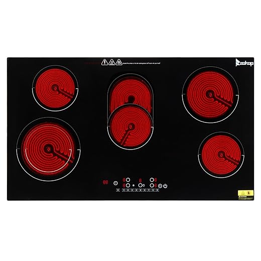 Winado 5 Burners Electric Ceramic Cooktop 35 inch, 220-240V Flat Top Stove, Multi-function Elecric Stovetop w/9 Heating Level, Timer & Kid Safety Lock, Sensor Touch Control, Timer Setting, 8600W