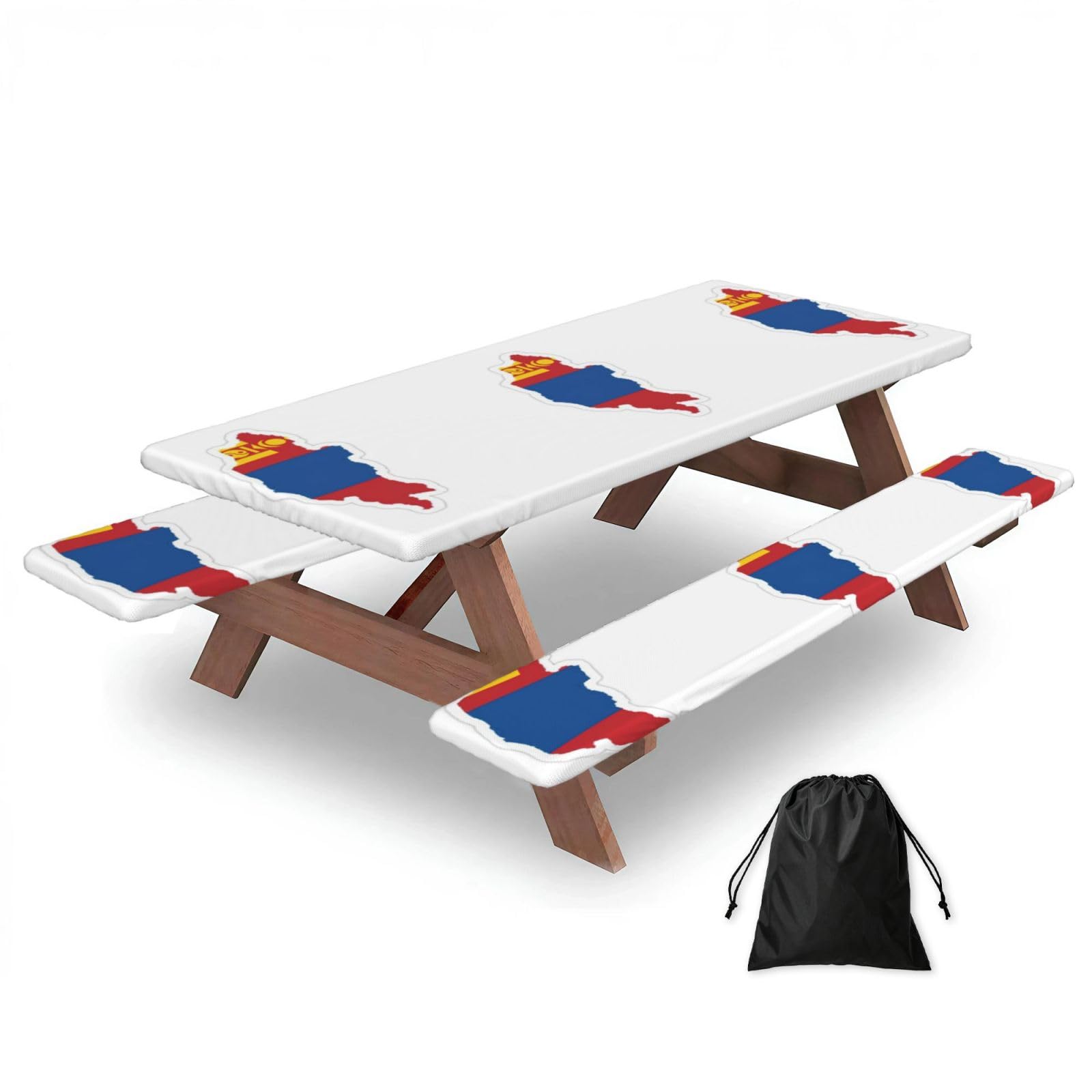 Zyjhyy Black Mongolian Flag Map Print 3 Pack Wipeable Picnic Bench Cover And Table Cover Lightweight Table Cloth For Camping Outdoor