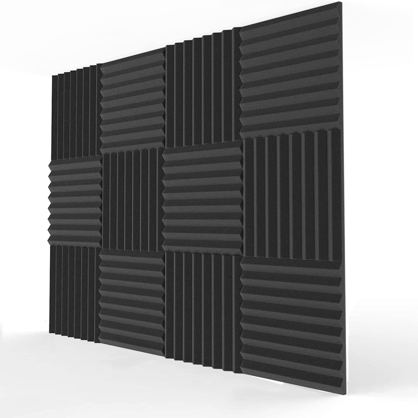 LENND 12 Pack Acoustic Panels 2.5 X 30 X 30 cm Acoustic Foam Studio Foam Wedges High Density Panels Soundproof Wedges Charcoal