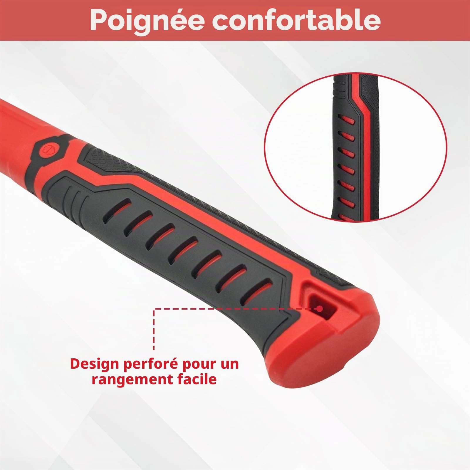 Marteau de Forgeron à Panne Ronde 1100 g Acier Carbone Forgé | Tête à panne ronde en acier au carbone, manche 33 cm antidérapant. Pour le travail du métal et la réparation de charpente.