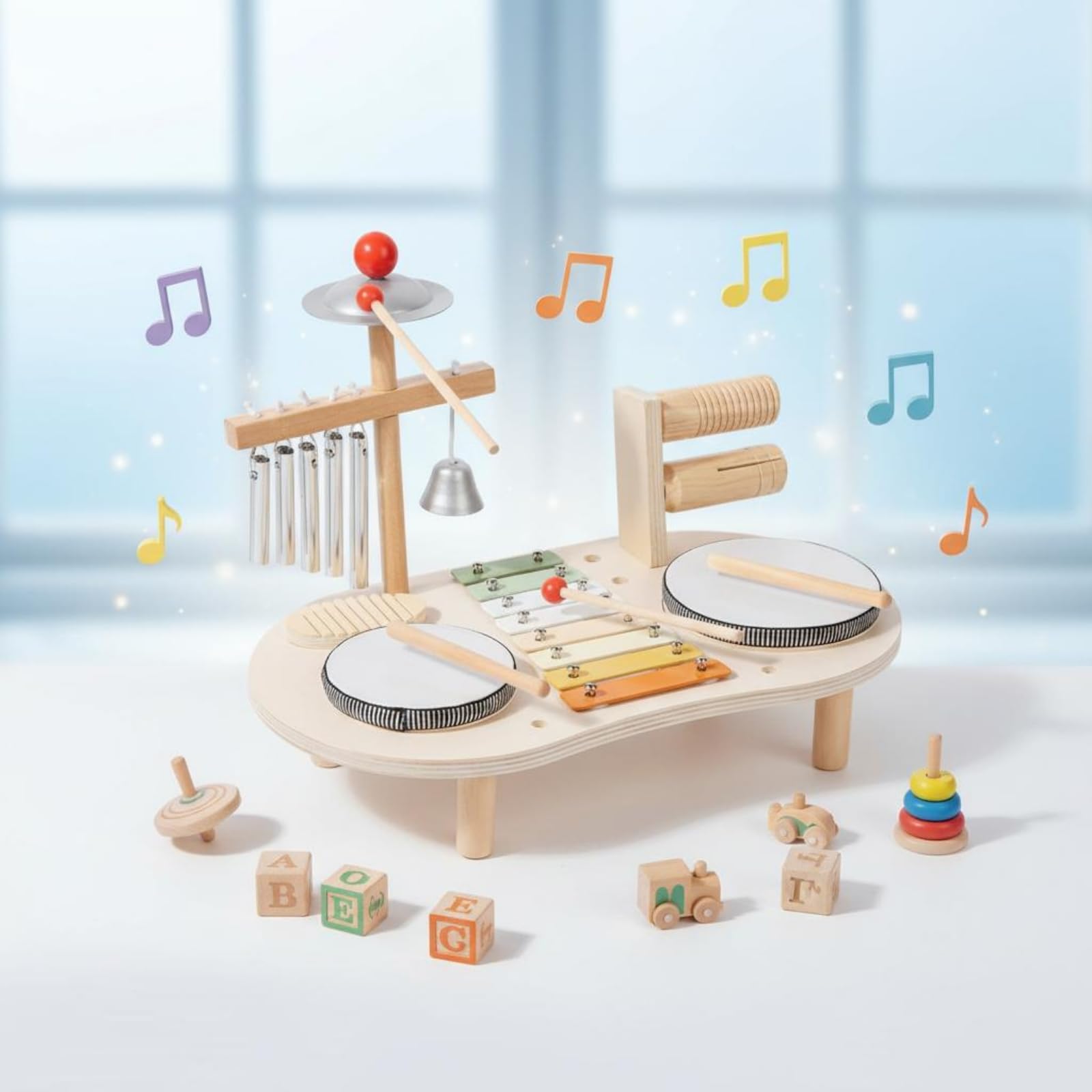 Strumento Musicale Percussioni in Legno Giocattolo Educativo per Bambini con Piastre Sonore E Bacchette Set Ritmico per Sviluppo Coordinazione Manuale