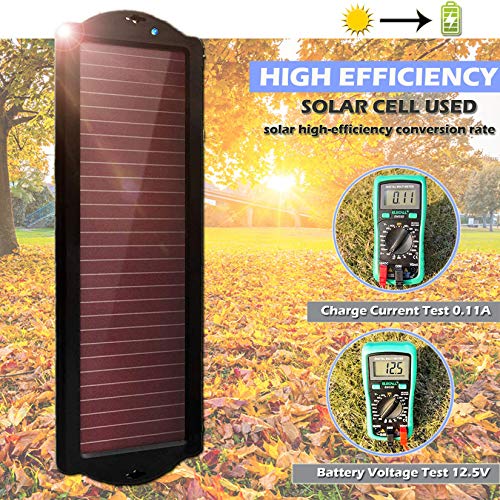 TRAMILY Solar Car Battery Trickle Charger,12V 2.5W Waterproof Portable Amorphous Solar Panel with Cigarette Lighter Plug Battery Clamp for Automotive,Motorcycle,Boat,Marine,RV,Trailer,Snowmobile,etc. - Image 2