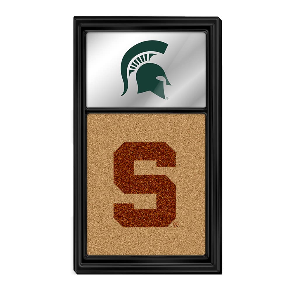 The Fan Brand NCAA Michigan State Spartans - Helmet Dual Logo - Mirrored Cork Note Board - Sports Team Bar Sign Décor: Home, Dorm, Garage, Office, Fan Cave