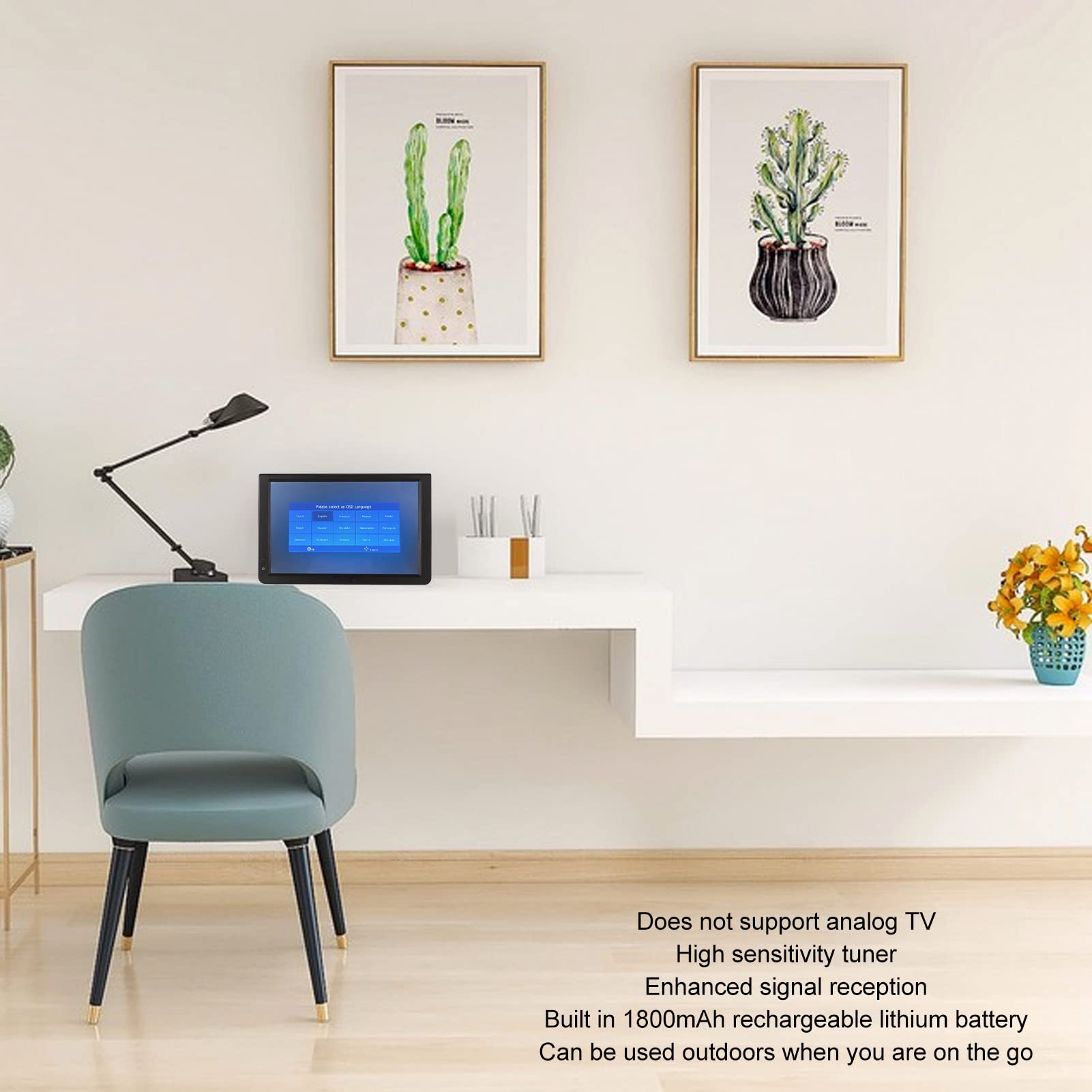 TV Portable 12 Pouces, Télévision Numérique ATSC Rechargeable 1080P TFT LED écran HDMI Lecteur Vidéo, Prise en HDMI, AV, USB, Entrée de Carte TF, pour la Maison, la