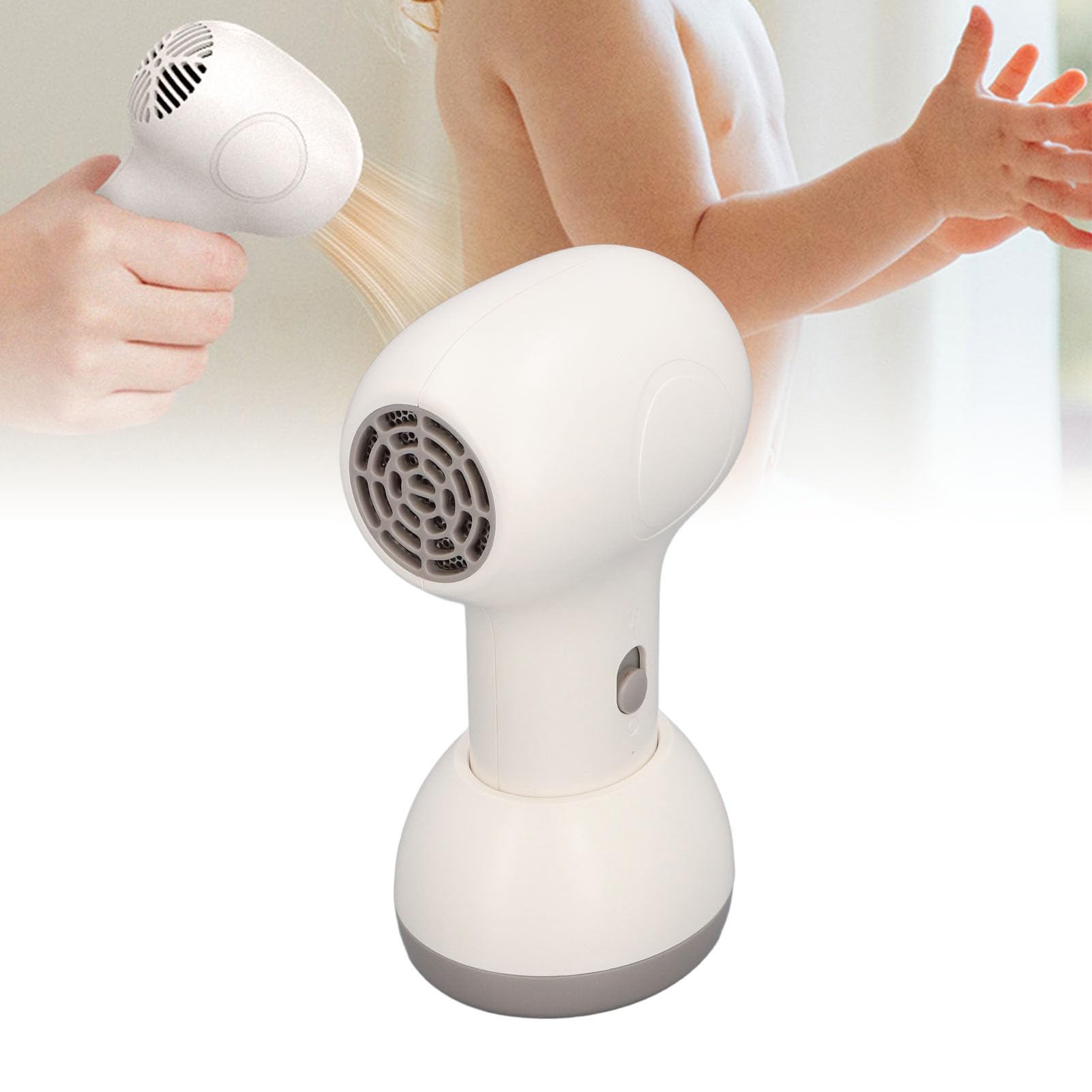 Asciugacapelli per bambini a corda, 2 velocità a basso rumore ricaricabile per il corpo pieno ricarica ricarica per capelli da viaggio per pannolino e corpo pieno (Bianco latte e marrone)