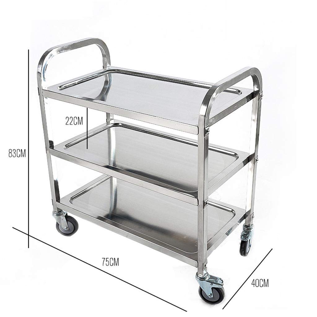 Carrito de almacenamiento multifuncional de 3 niveles, carrito de servicio de acero inoxidable, carrito de recogida de platos, para restaurantes, vagones de vino, con función de hotel, carrito
