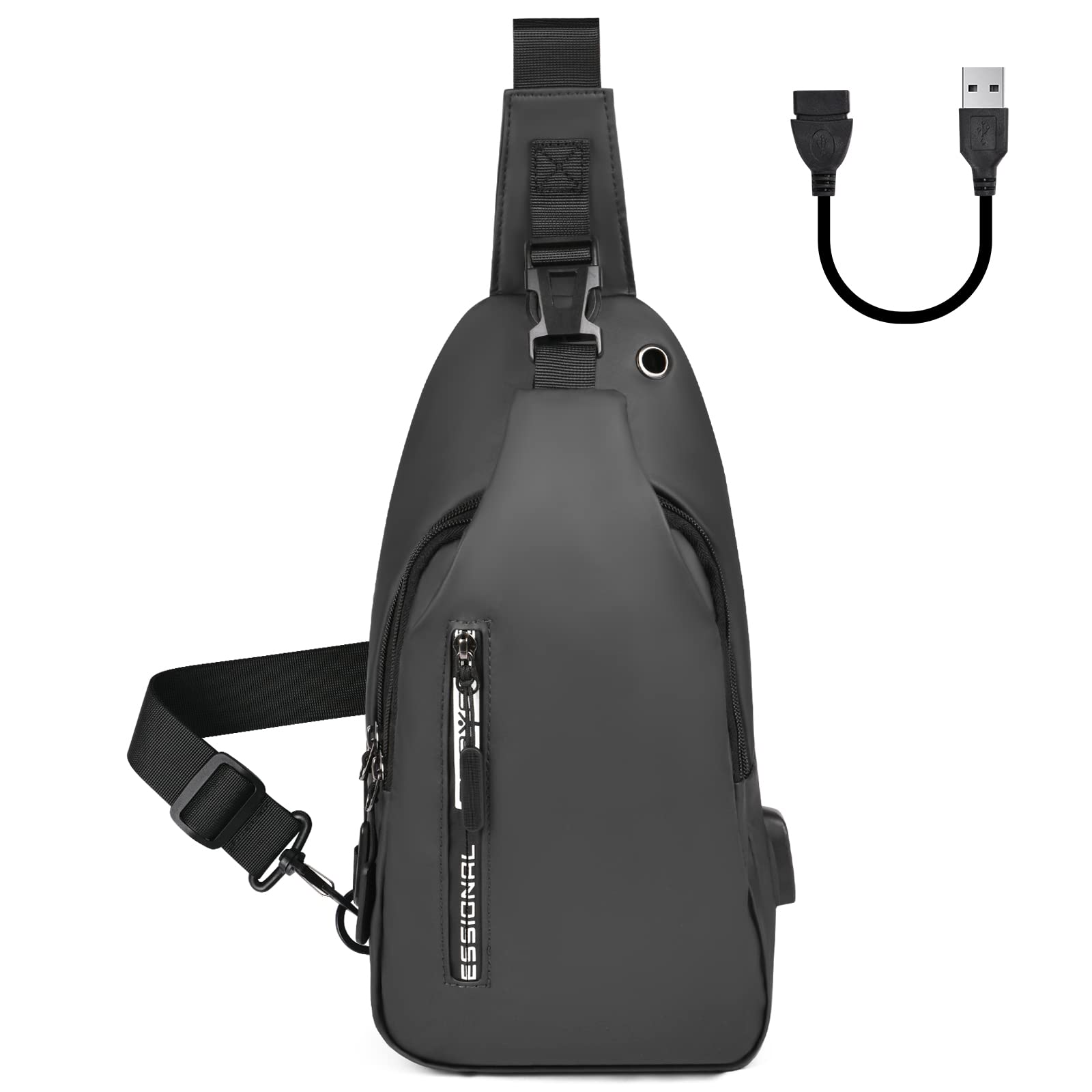 Aucuu męska torba na klatkę piersiową, torba na ramię z portem USB do ładowania, wodoodporna torba na ramię, torba na piersi Crossbody (z USB*1), #2 Szary