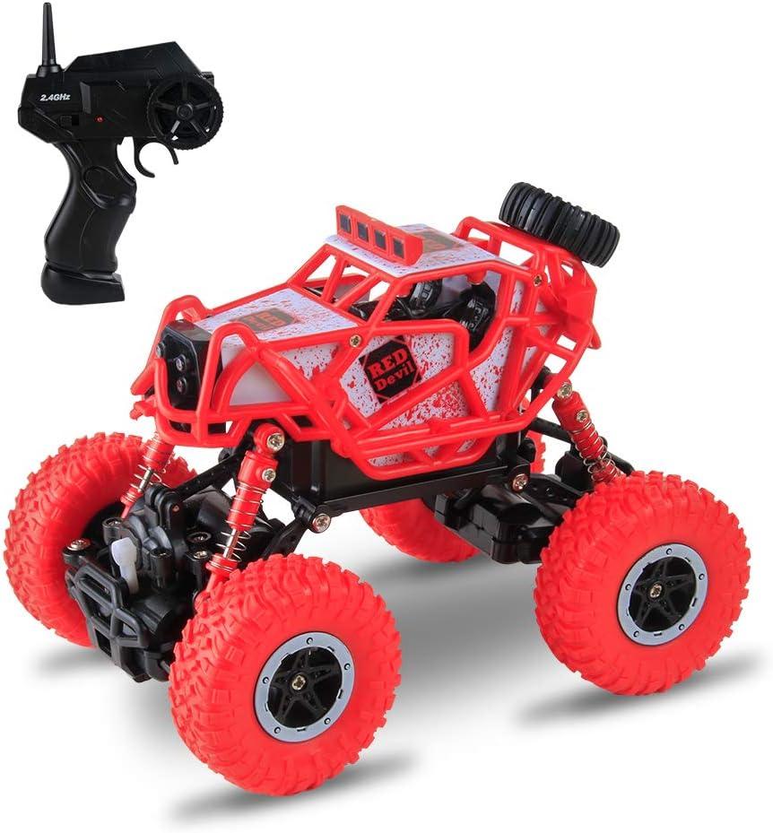 Trippix RC Cars - 4WD 2.4Ghz 1/43 Remote Control Off Road Car, High Speed Climbing Racing Vehicle Toy for Kids - Red Color