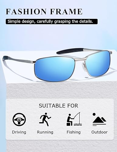 Miniatura 4 de AEVOGUE anteojos de sol polarizados para hombres, marco metálico rectangular, anteojos retro AE0535.