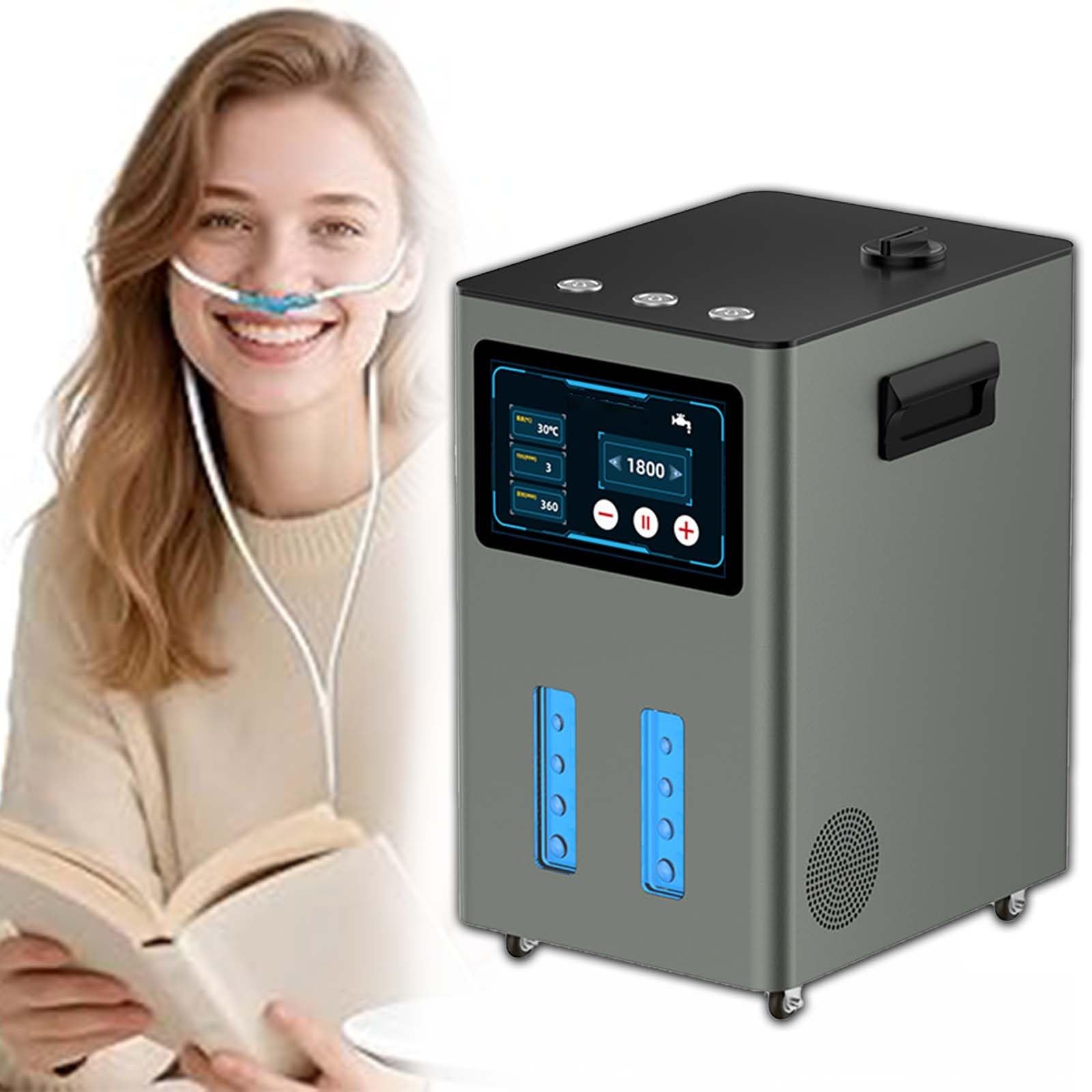 Aparat Do Inhalacji Wodorem 900-4200 Ml/Min, Generator Wody Wodorowej, Gaz Browns O Wysokiej Czystości 99,99%, Z Dotykowym Wyświetlaczem, Timer 0,5-6 Godz., Kółka Dolne(Gunmetal,3000ml/min)