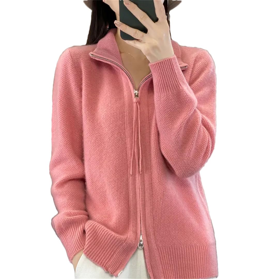 Suéter De Punto De Cachemira De Manga Larga Suelto con Cremallera De Lana con Cuello Alto para Mujer