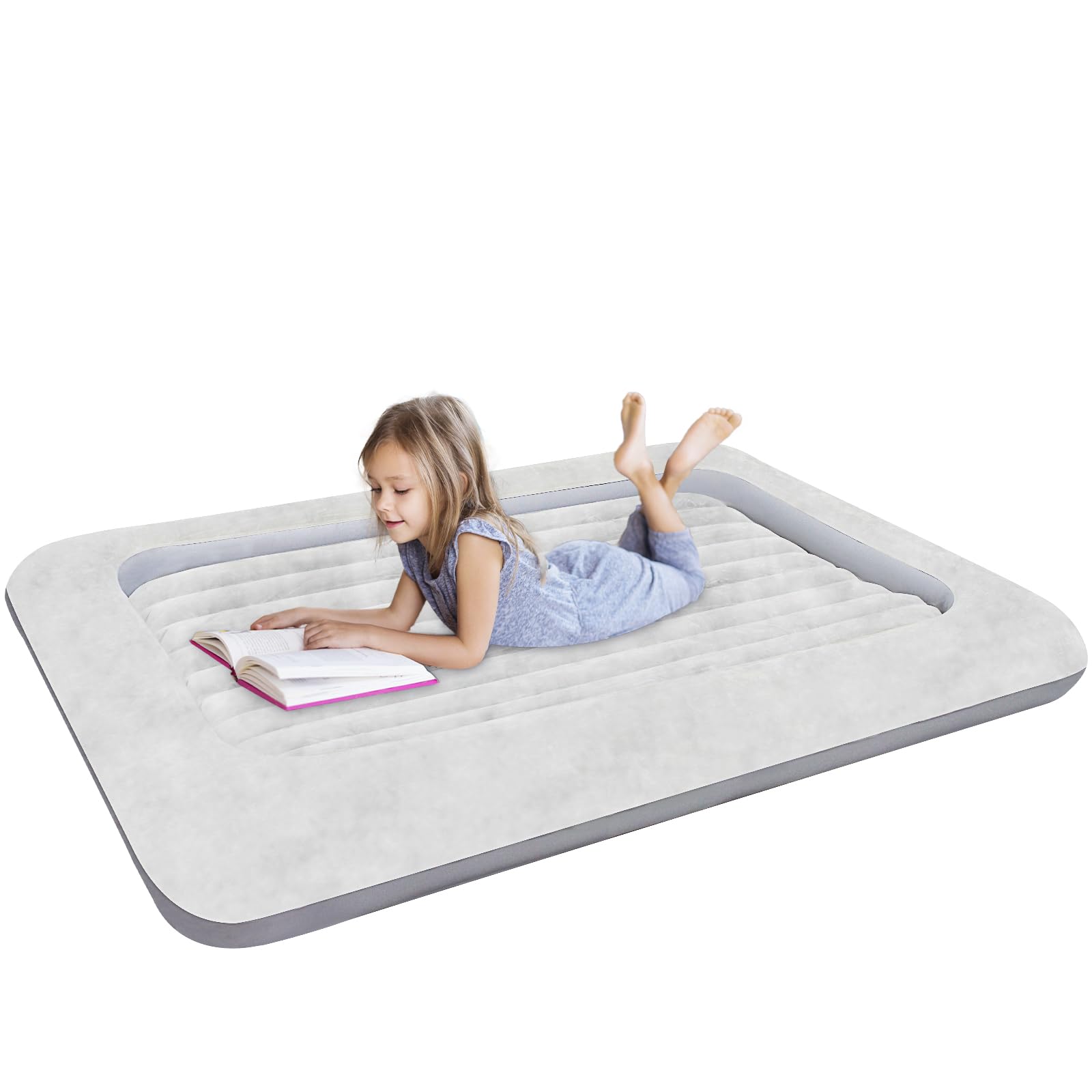 Air Mattress for Kids?Portable Fast Kid air Mattress, Surface with Plush Smooth Comfortable Ideal for Living Room, Room and Outdoor Camping use?Gray?