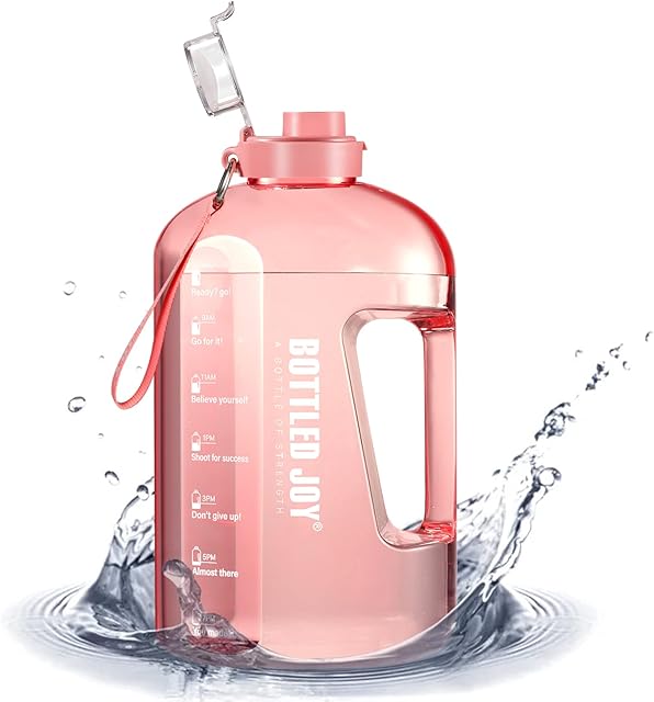 Micacron BOTTLED JOY Water Bottle, 1 Gallon Fitness Sports Water Bottle with Time Marker, Gym Water Bottle, Leak Proof BPA Free Drinking Bottle with Flip Cap for Outdoor Sports Gym Camping Hiking
