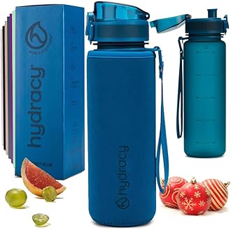 Hydracy Water Bottle with Time Marker - 500 ml 17 oz BPA Free Water Bottle -Leak Proof & No Sweat Gym Bottle with Fruit Infuser Strainer -Ideal for Fitness, Sports & Outdoors