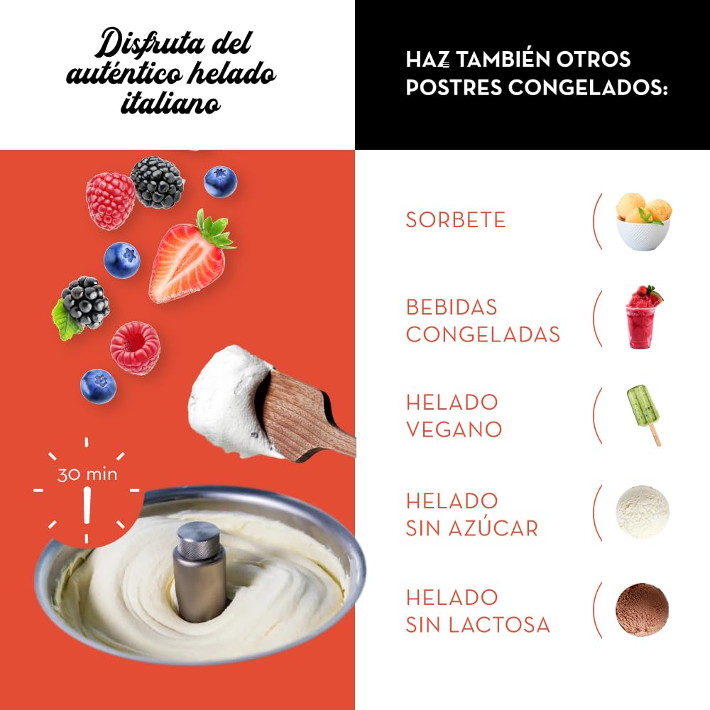 Musso Mini Lussino 4080 Máquina de Helados Casera - 0,75 l de Helado en 30 Minutos - Heladora Italiana para Casa | Heladera para Hacer Helado, Gelato, Sorbete, Granizado | Robusta y Fácil de Usar