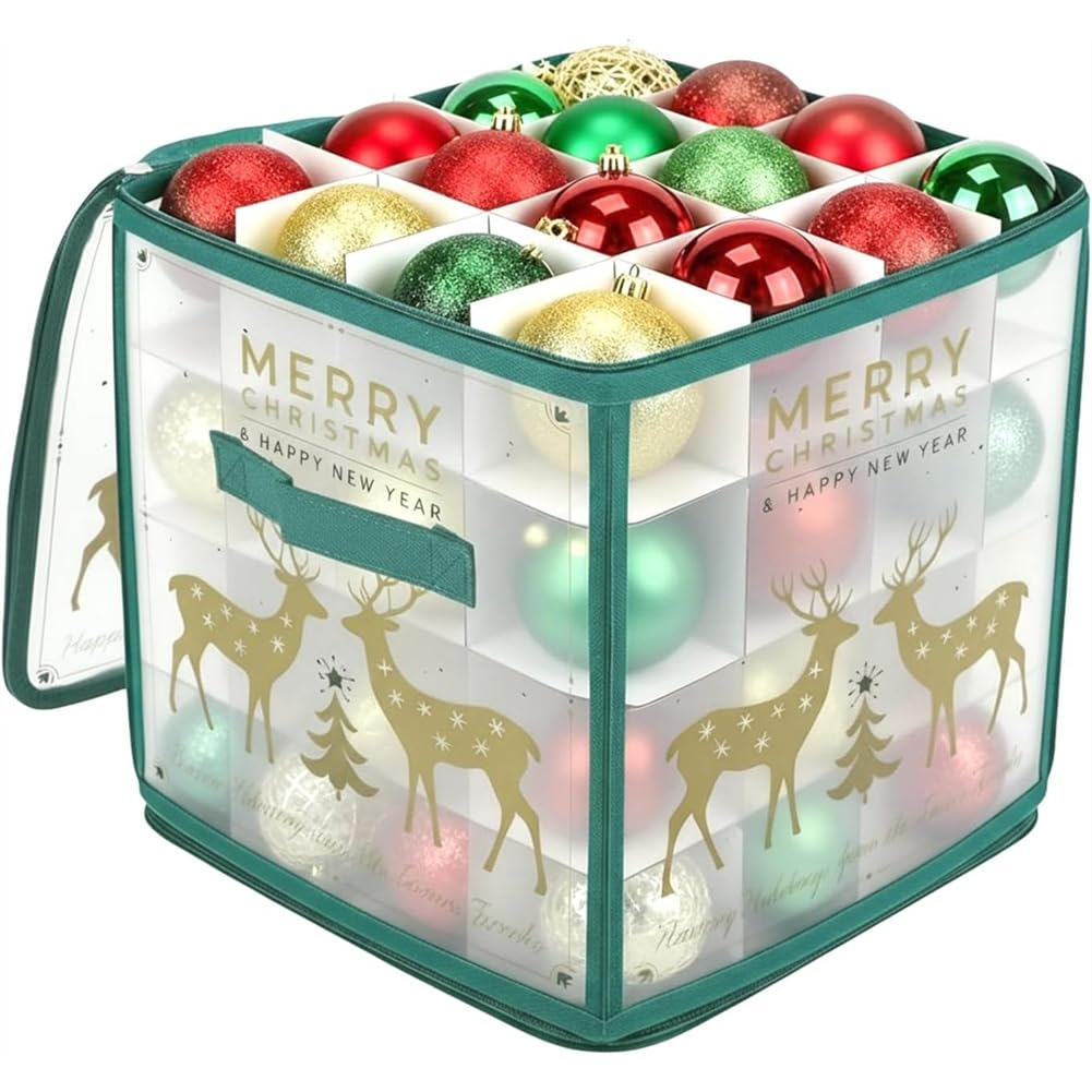 Hndhbfgrt Christmas Bauble Ornament Storage Box 64-Grid Ball Decorations Container for Home Apartment School Dormitory Farmhouse