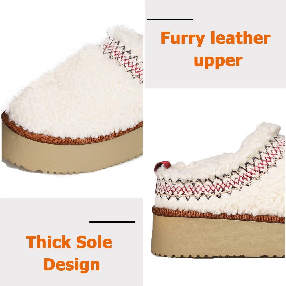 Women's Fuzzy Platform Slippers Boots Braid Slippers with Plush Fleece Lining Comfy Soft Non-Slip House Shoes for Indoor and Outdoor