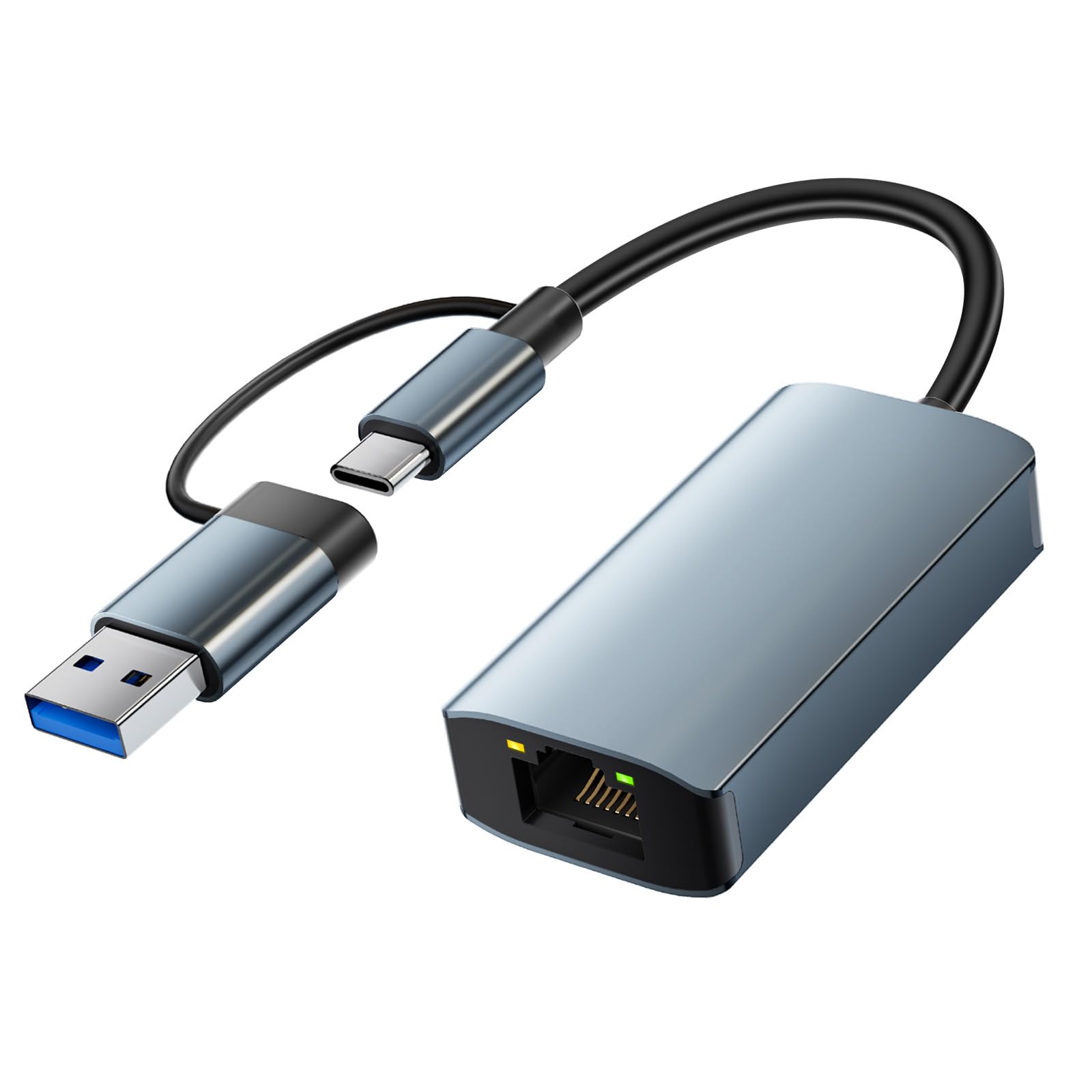 Loydia USB-C auf Ethernet Adapter, 2 in 1 Gigabit RJ45 to USB 3.0 Type-C Ethernet LAN Network Adapter, 1000Mbps USBC zu RJ45 LAN Netzwerkadapter kompatibel für Laptop, PC mit Windows 11/10/8.1/8