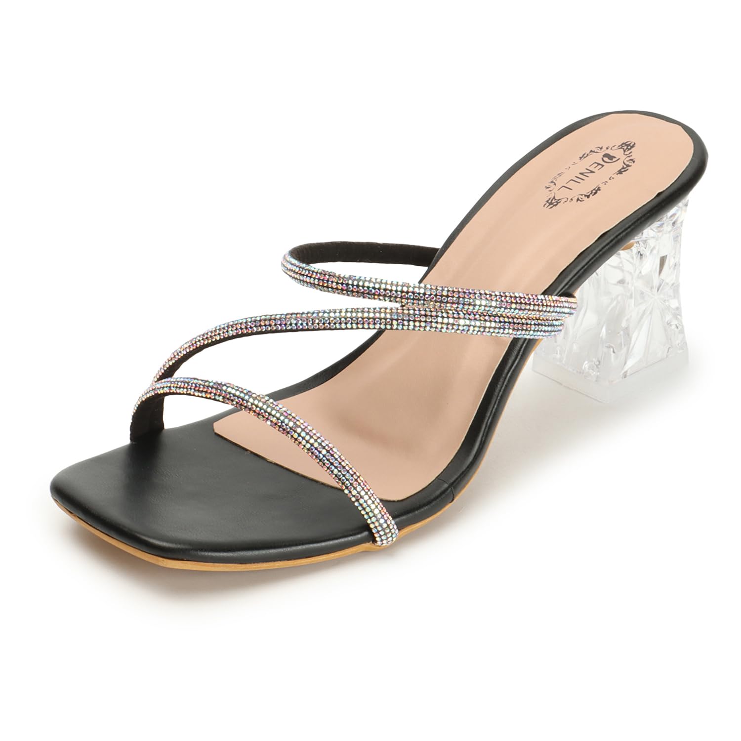 Denill Women Crystal Block Heels (Black) UK-7 (B0CJ7TR1TK) Amazon Price History, Amazon Price Tracker