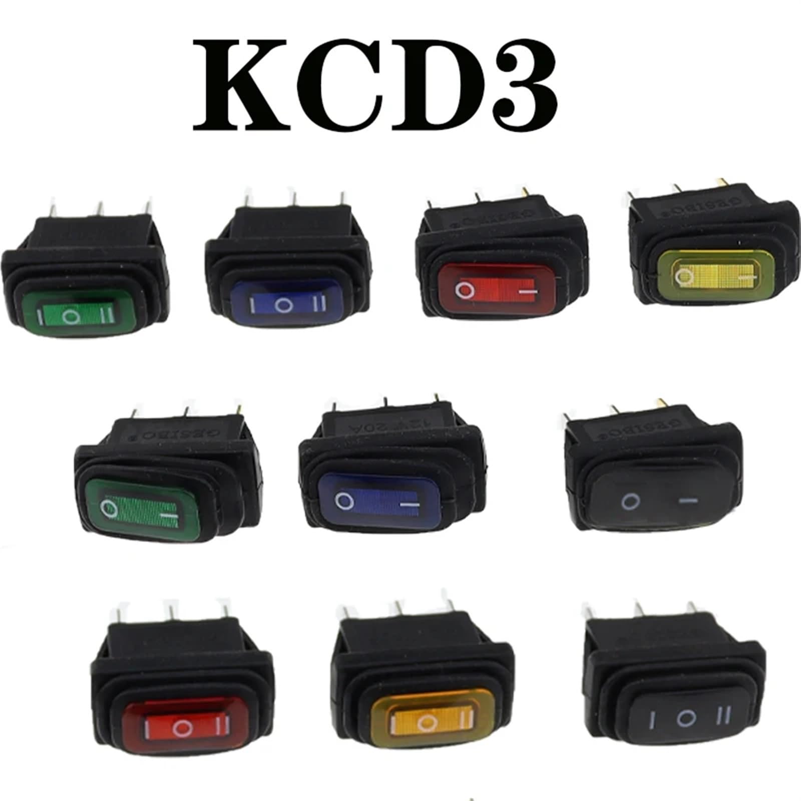 Interruttore a bilanciere impermeabile KCD3 ON-OFF/ON-OFF-ON 3 pin, 2/3 posizioni, apparecchiatura elettrica con alimentazione di illuminazione, 15 A 250 V CA/20 A 125 V CA(Black NO LED,12V)