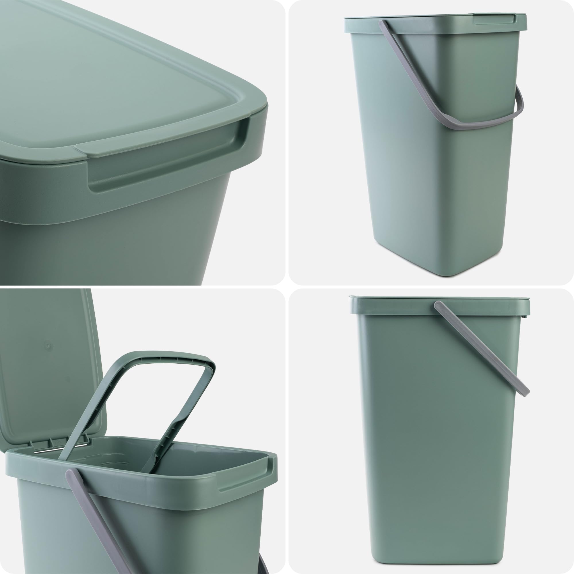 KADAX Pattumiera da 20L, Set di 3 pattumiere in plastica con coperchio e manico, pattumiera per la raccolta differenziata, pattumiera con coperchio ribaltabile (verde, giallo, blu)
