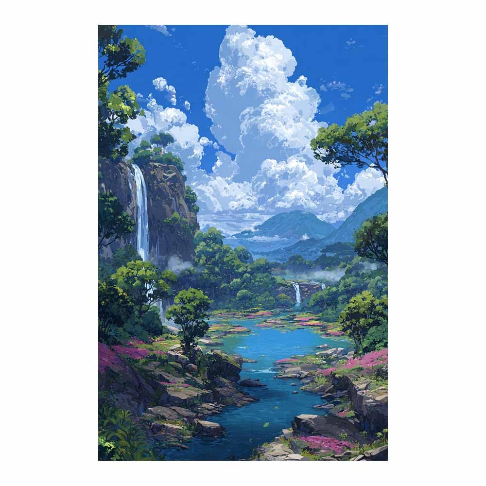 HOQIU Wall art for home decor Lushs Waterfall Valley canvas artwork for wall, art prints, For living room, bedroom, bathroom, dining room, painting and decor.(Multicolor)-80x120cm Unframed