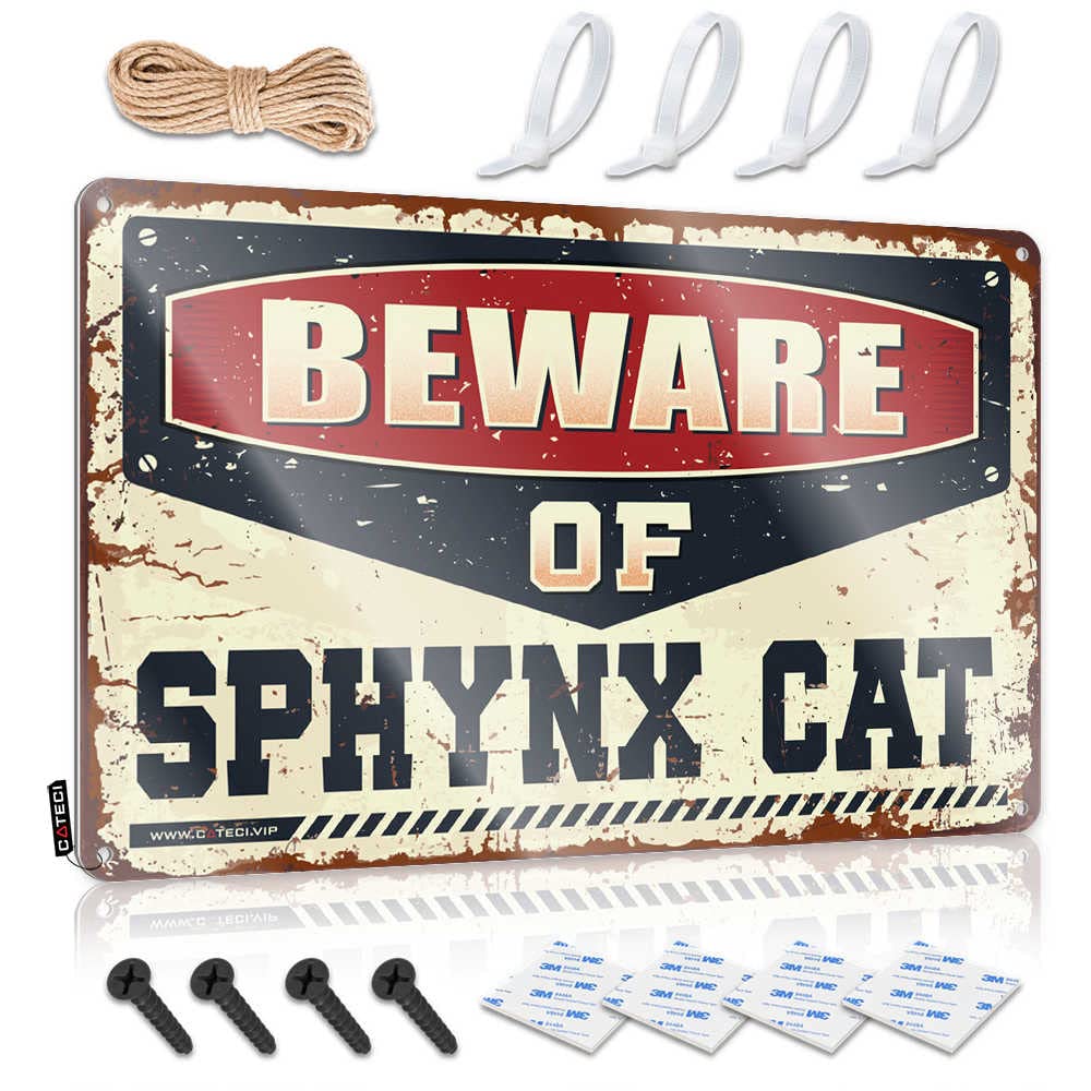 Hanging Science Vintage Wall Art - Beware Of Sphynx Cat Best Man Gift Rustic Wall Hanging(30X40CM)