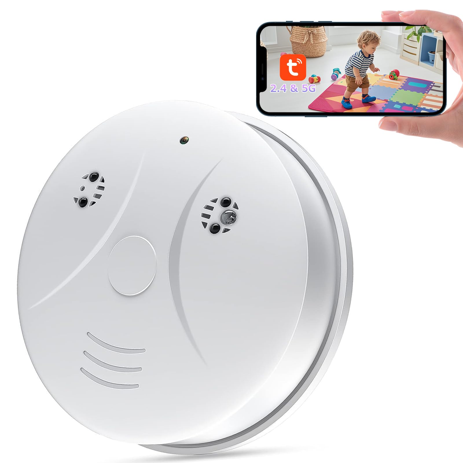 Cámara Oculta WiFi 2.4/5G, Cámara Espía Oculta en Detector de Humo, Mini Cámara Espía Oculta WiFi HD 1080P con Visión Nocturna, Detección de Movimiento y Grabación en Bucle