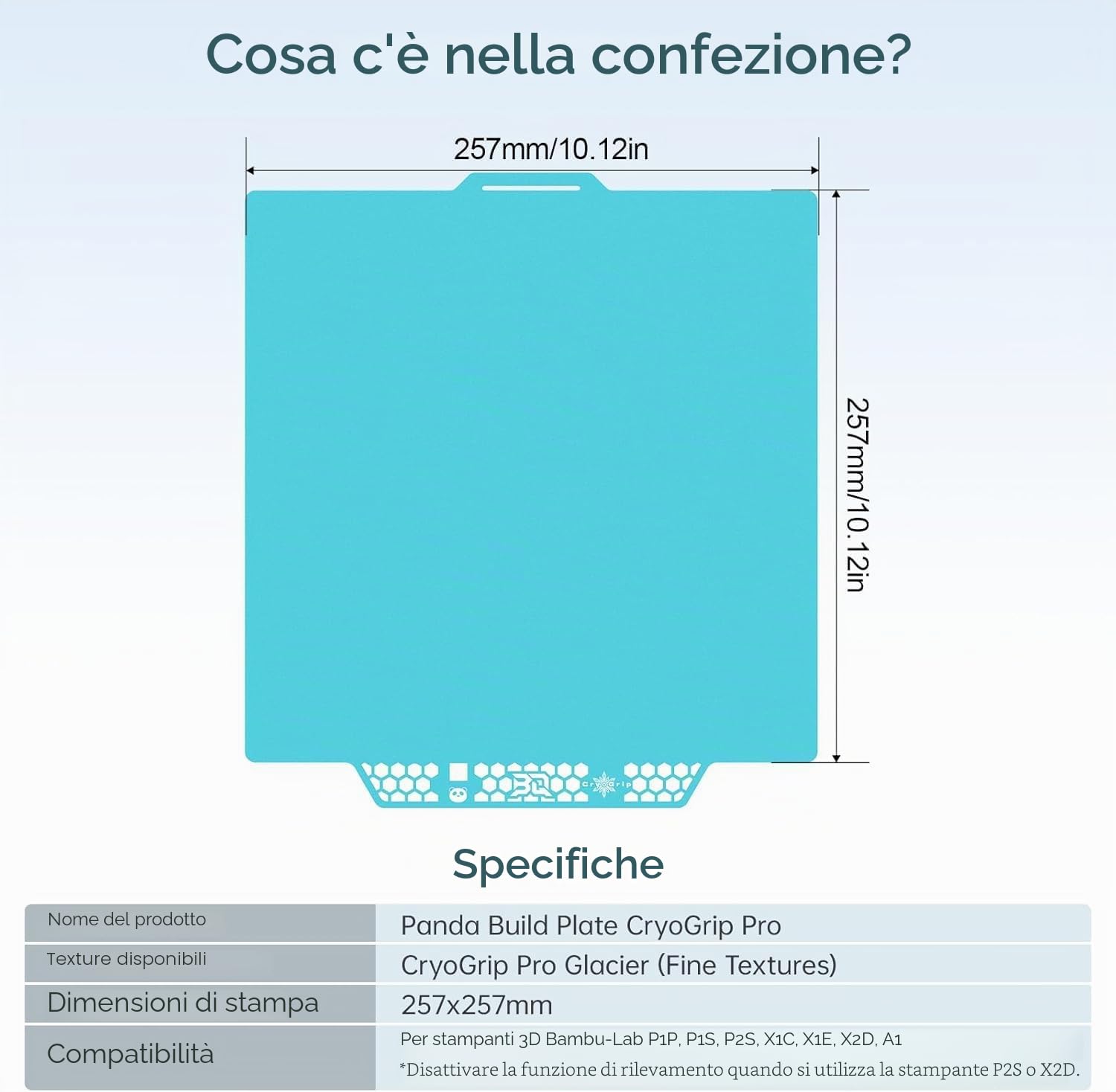 BIQU CryoGrip Pro Glacier-Original Panda Build Piastra per Bambu-Lab P2S P1S P1P X2D X1C X1E A1 Stampanti 3D, Doppio Lato Strutturato Fine Foglio D'acciaio Molla, Ferma Aderenza, 257x257mm, 1 Pezzo