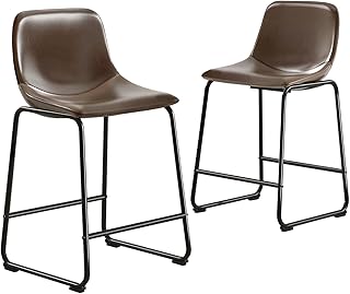 Counter Stools Set of 2, 26 inch Counter Height Bar Stools hold up to 300 lbs, Faux Leather Counter Stools with Metal Legs & Soft Backrest, Armless Dining Chairs for Kitchen Island Coffee Shop, Brown