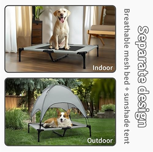 Miniatura 4 de Cama elevada impermeable para perros con toldo y malla de refrigeración  Cuna elevada portátil para perros grandes, tienda de campaña para