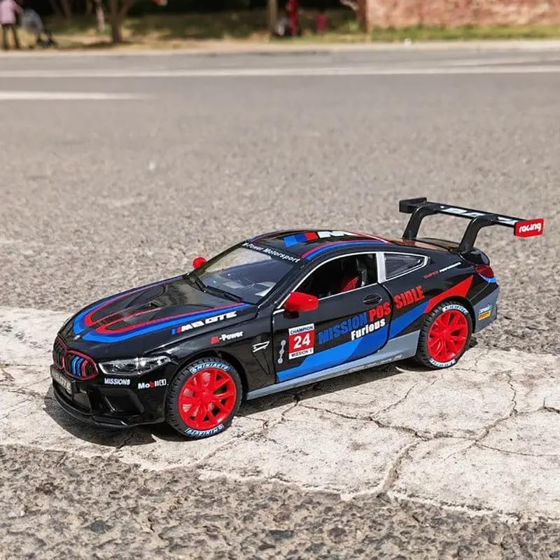 Image of Kids Model 1:32 Mission M8 Die Cast Metal Car Pull Back Action Opening Doors with Realistic Engine Sound Lights Toy Car Gift for Boys - Black