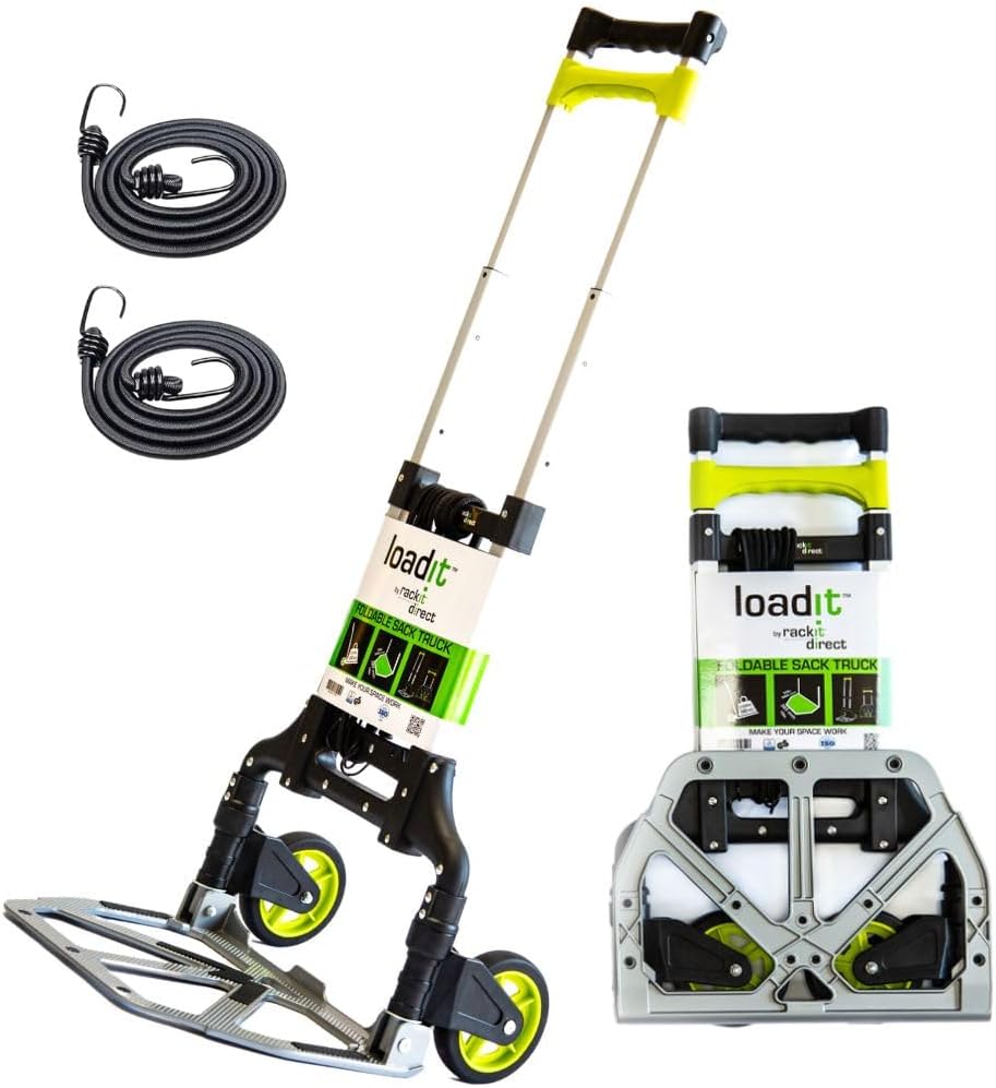 LoadIt 90kg Folding Sack Truck - Heavy Duty Aluminium Sack Barrow | Foldable Hand Truck Trolley on Wheels for Warehouse, Delivery & Moving