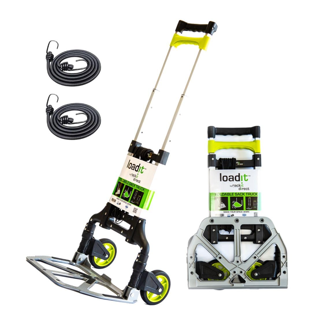 Heavy Duty Trolley on Wheels 90kg - LoadIt Folding Hand Truck Foldable Sack Barrow Aluminium - Collapsible Dolly Cart for Moving Warehouse Delivery Furniture