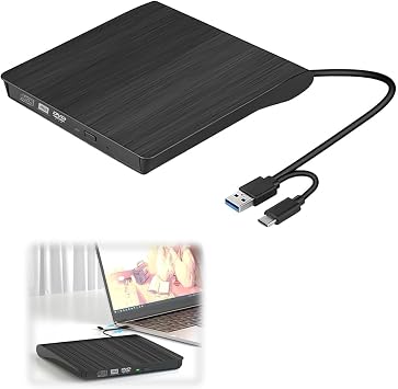 External DVD/CD Reader – Ultra Slim Reader and Writer with USB 3.0 + Type-C, Total Support for Formats, Plug-and-Play, Universal Compatibility for PC/Laptops