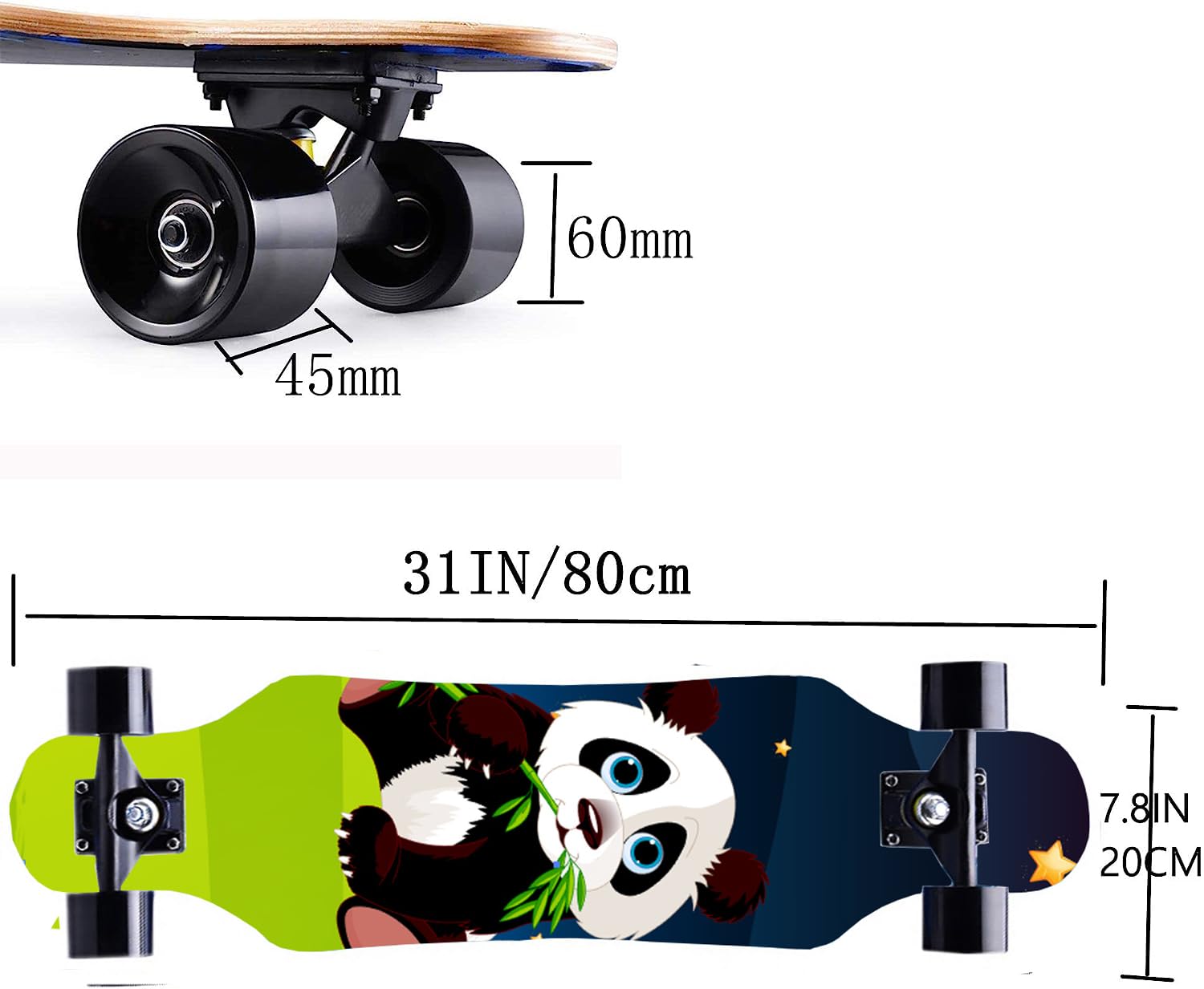 31 Inch Small Longboard Carving Cruising Skateboard for Kids Teens Adults (Sky)