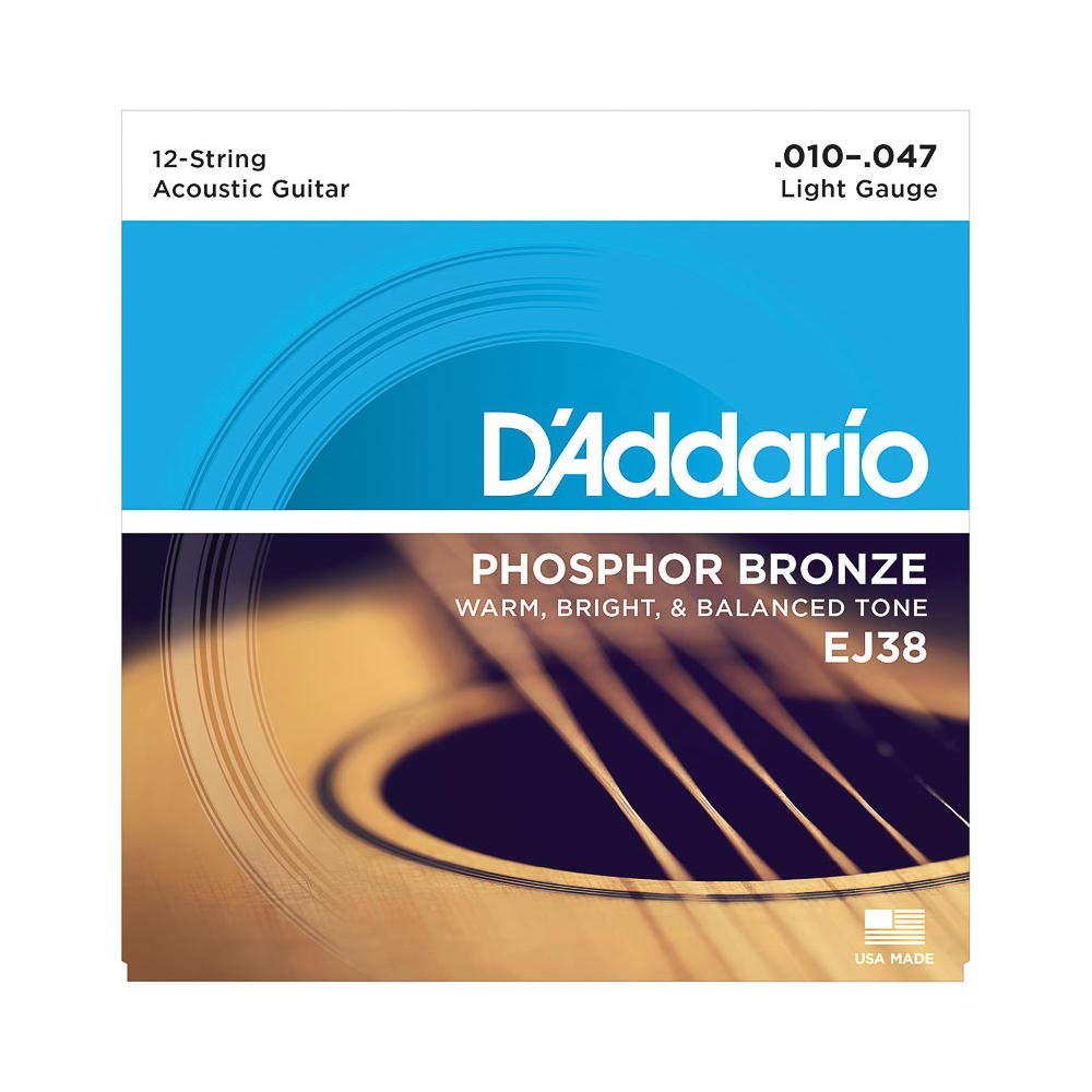 D'AddarioGuitar Strings - Phosphor Bronze Acoustic Guitar Strings - EJ38 - Rich, Full Tonal Spectrum - For 12 String Guitars - 10-47 Light 12-String
