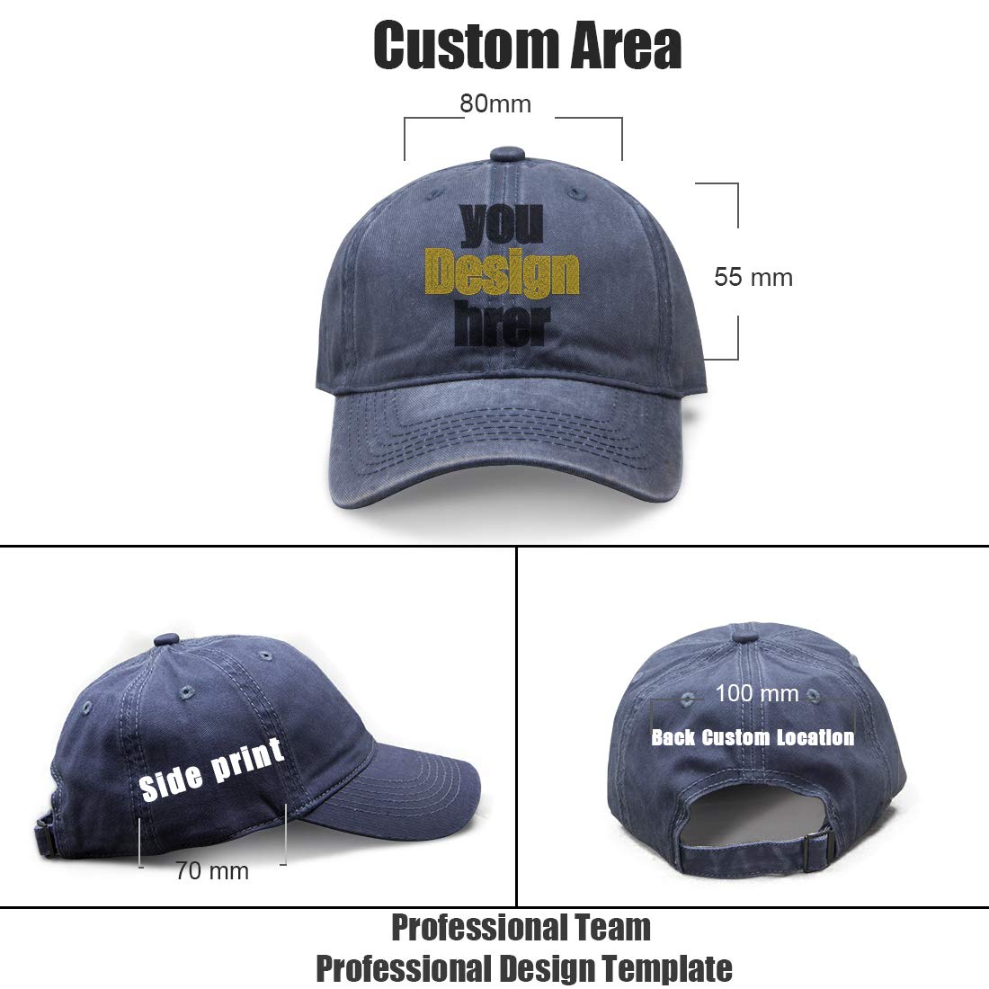 Gorra de béisbol de Lona Lavable Personalizada Sombrero Bordado Personalizado
