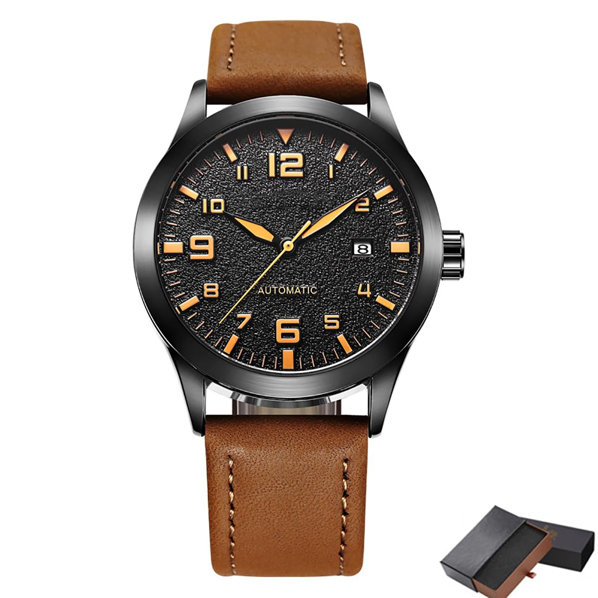 Mechanische Uhrwerk Automatikuhr mit Lederarmband Klassische Herrenuhr Analoge Automatikuhr mit Textilarmband