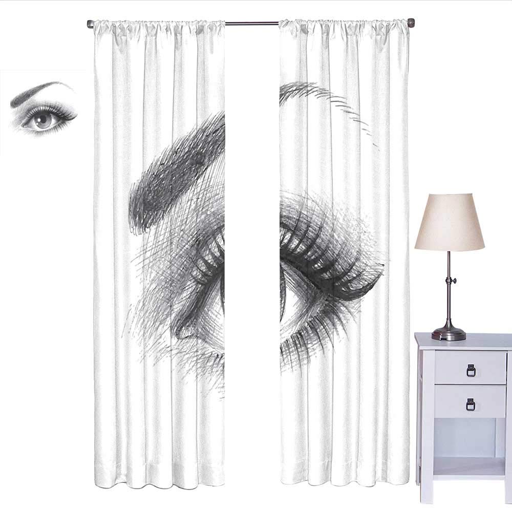 RenteriaDecor Eye Curtains for bedroo Pencil Drawing Artwork of a Staring Female Eye with Long Lashes and a Curvy Eyebrow soundproof Curtain Grey White W84 x L84