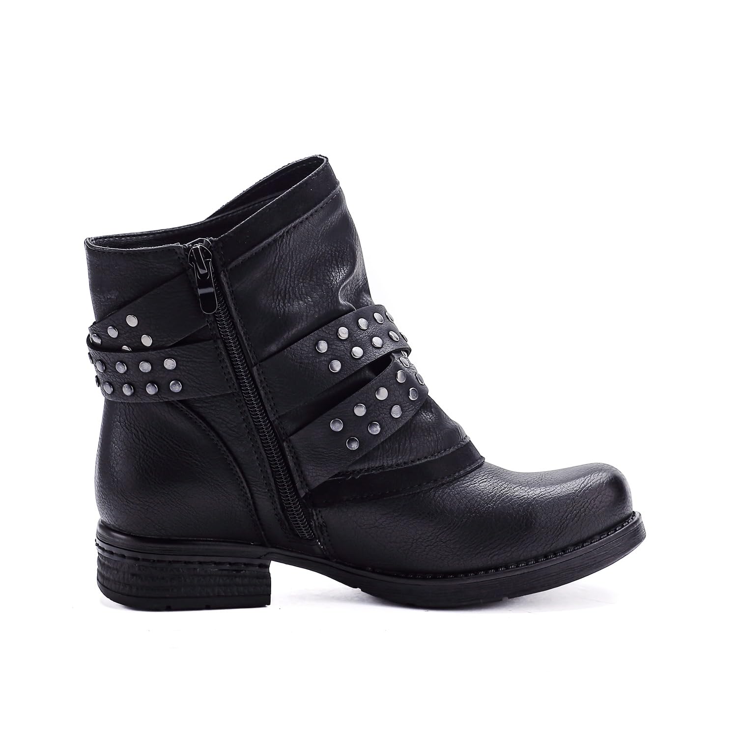 Pogolino Damen Biker Boots Nieten flach Stiefeletten Stiefel