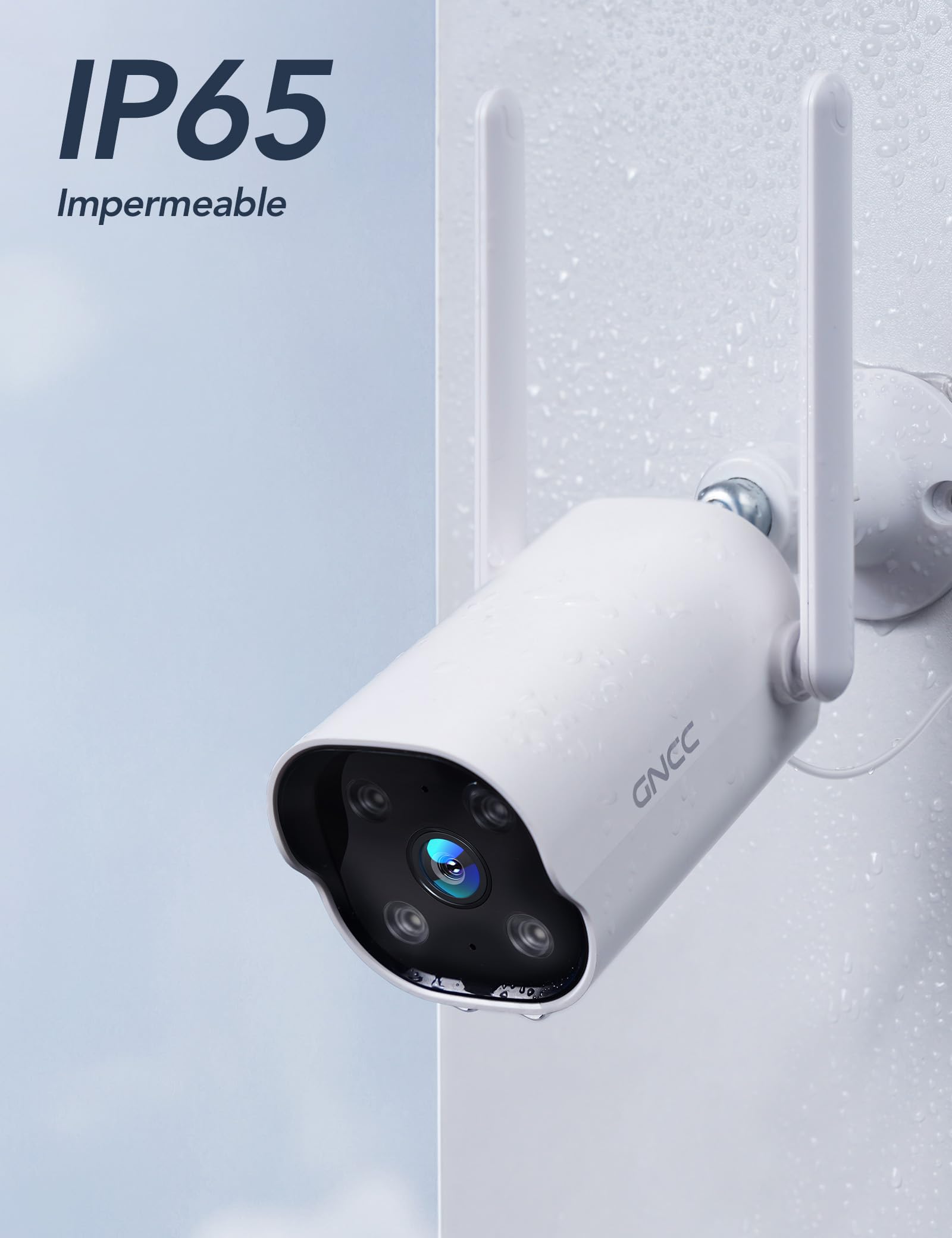 GNCC Cámara Vigilancia WiFi Exterior 2K GT1PRO, Kit 2 Unidades, Fija, IP65, Solo WiFi a 2,4 GHz, Detección Movimiento, Audio Bidireccional, 24/7, Sirena, Se Requiere Suscripción a la Nube, Enchufe