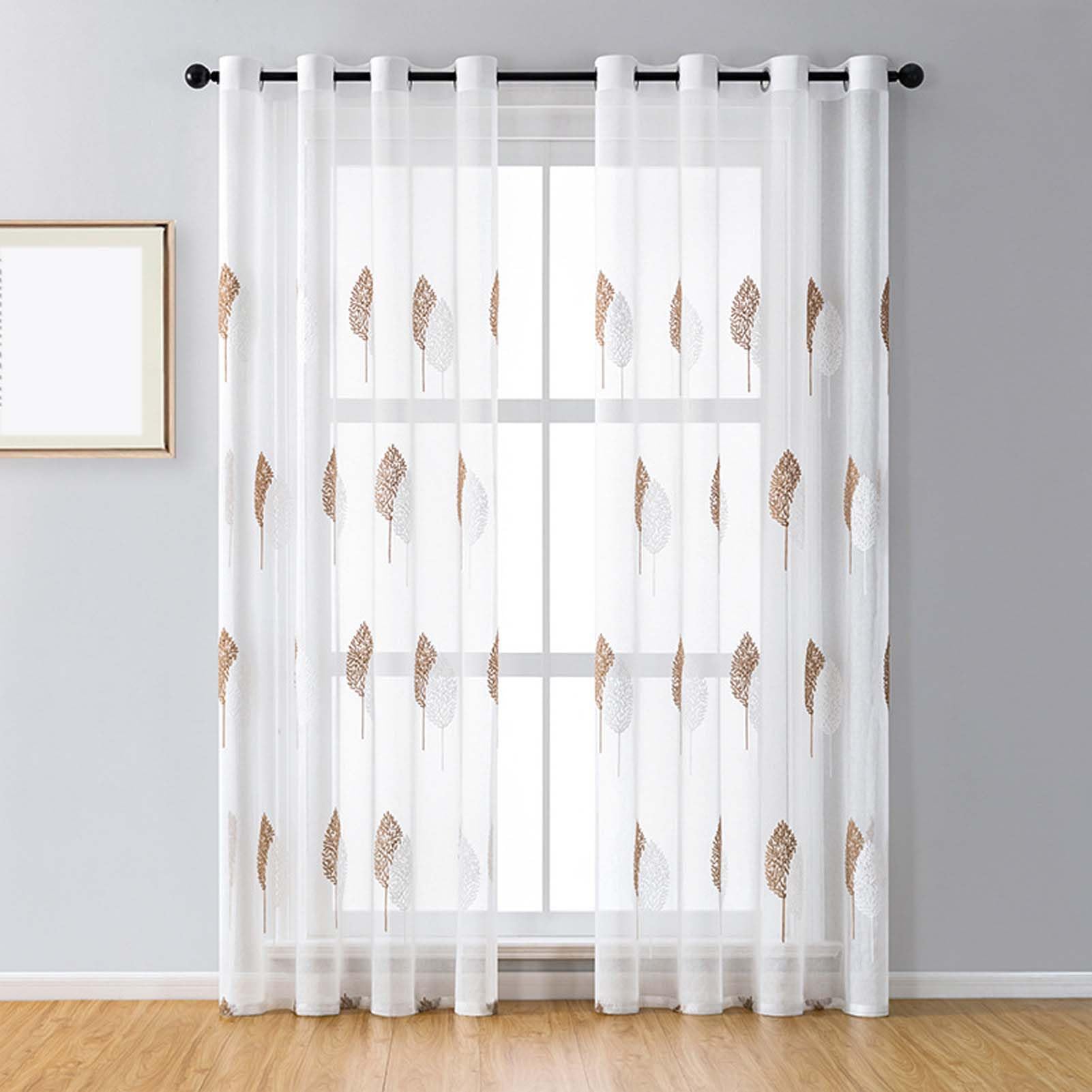 Voilages salon en lin SRHIMEOS 140x170cm avec oeillets, lot de 2 rideaux translucides