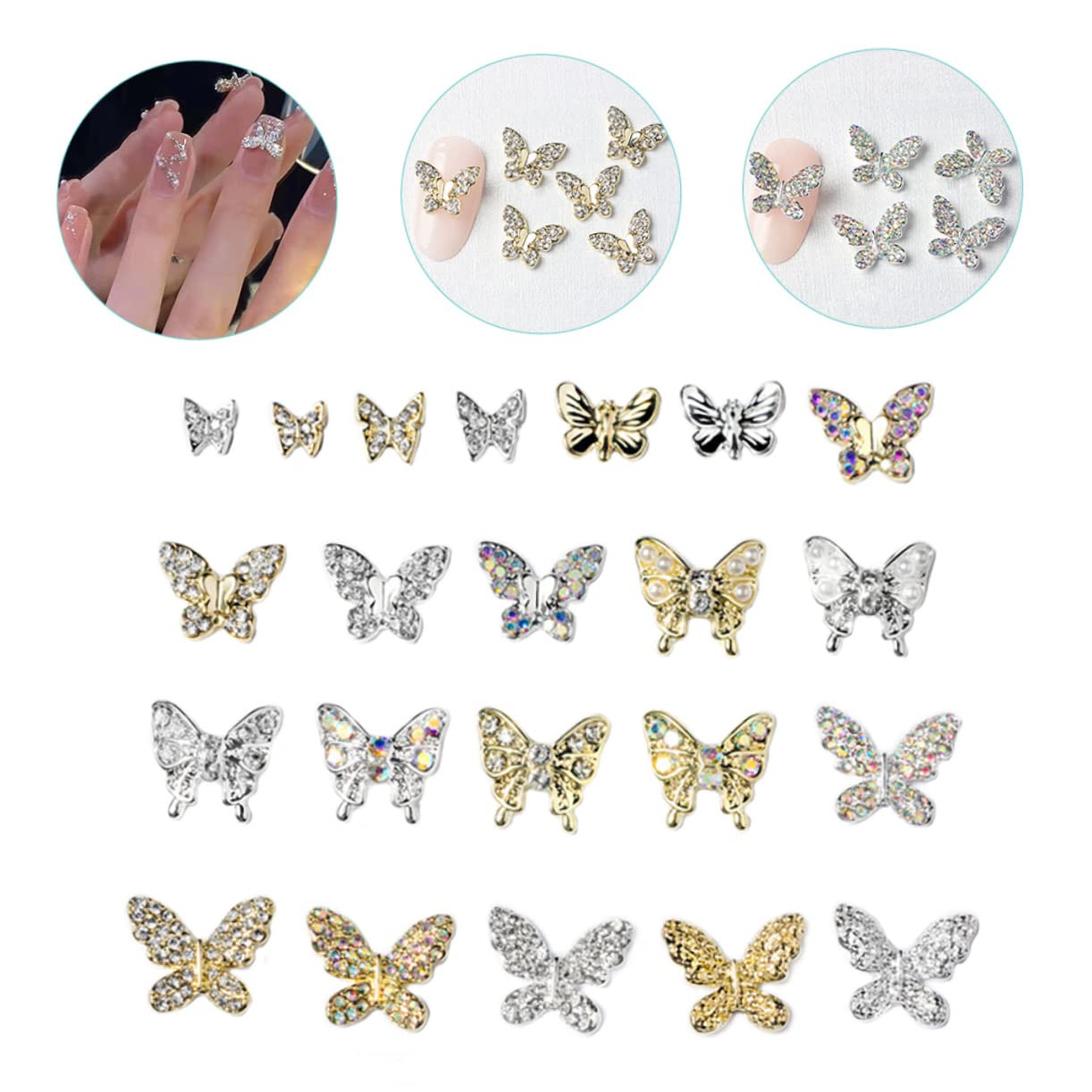 Healeved 88 Piezas Decoración De Uñas De Adornos Metálicos Etiqueta Engomada Del Clavo De Lentejuelas Gemas De Arte De Uñas Manicura Encanto 3d Aleación Tridimensional